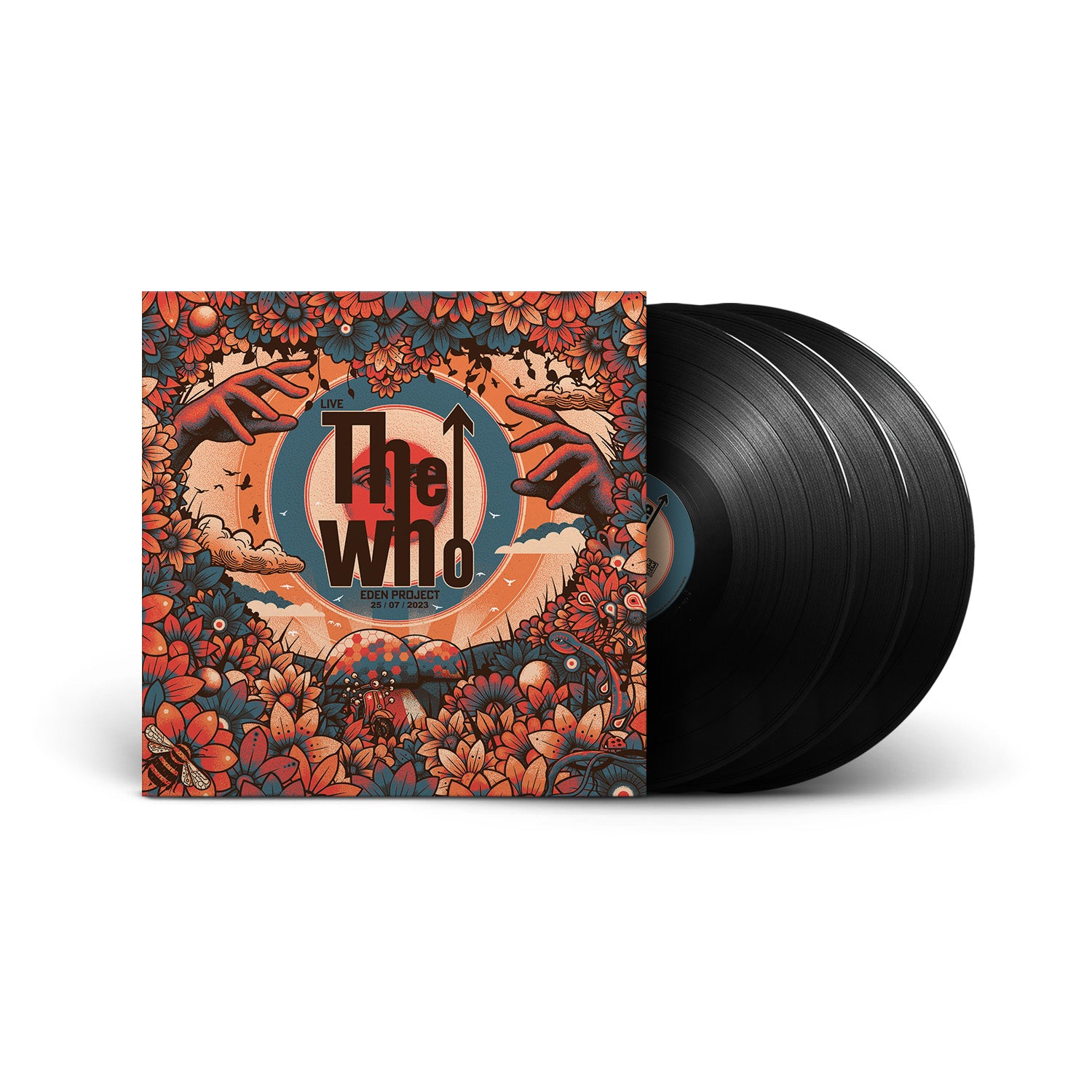 The Who - Live At Eden Project 25/07/2023 Vinyl Vinyl records with a colorful 'The Who' cover on a white background
