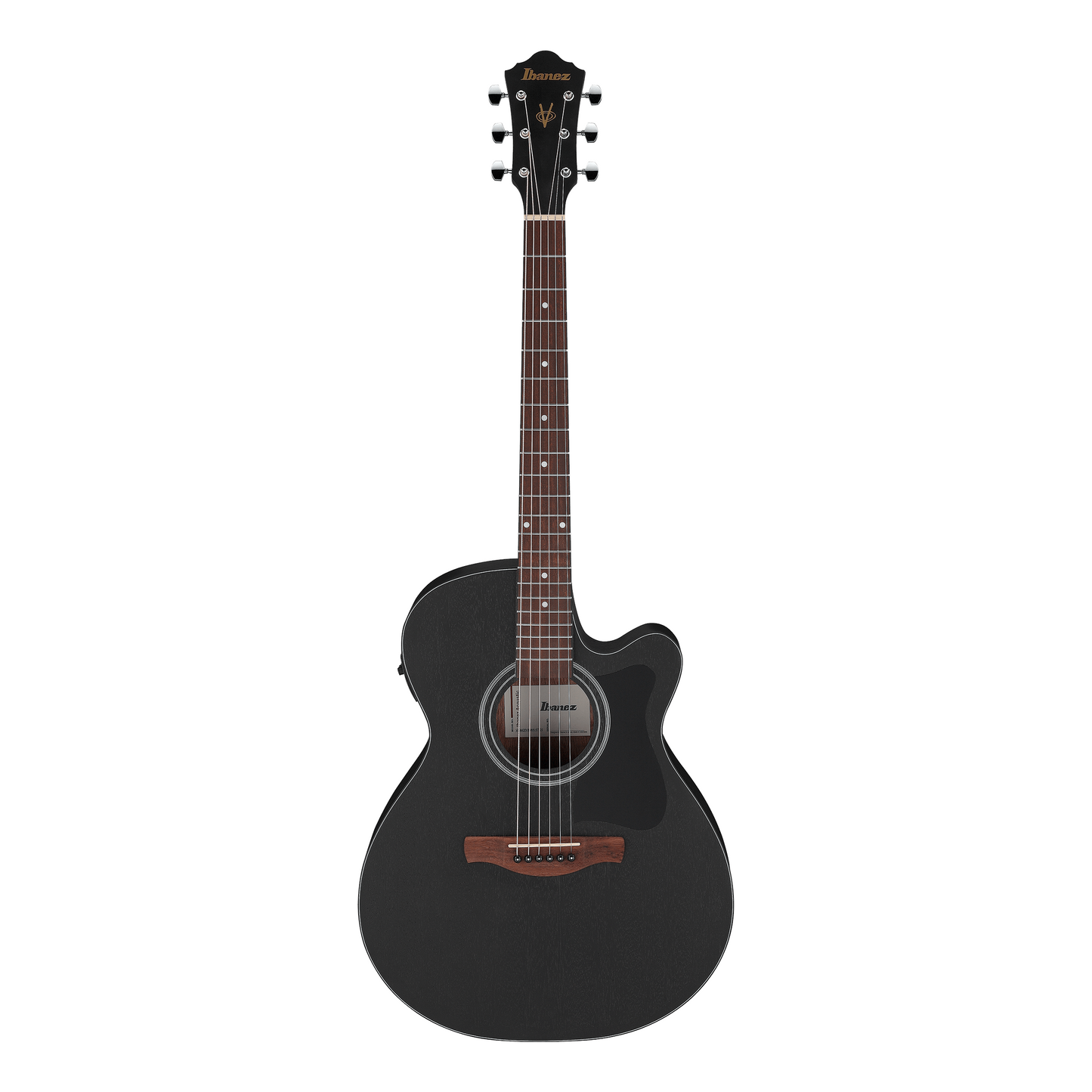 Ibanez VC44CE-WK V-Series electro-acoustic guitar in weathered black, designed for exceptional tone and playability.