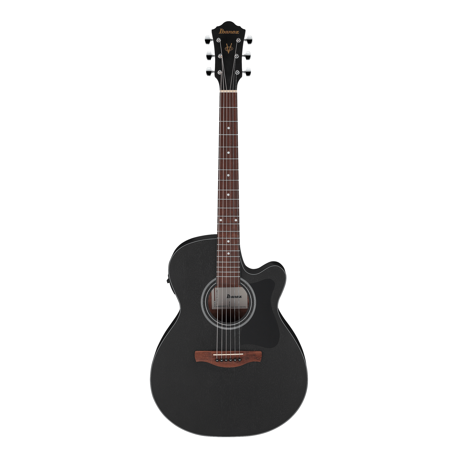 Ibanez VC44CE-WK V-Series electro-acoustic guitar in weathered black, designed for exceptional tone and playability.