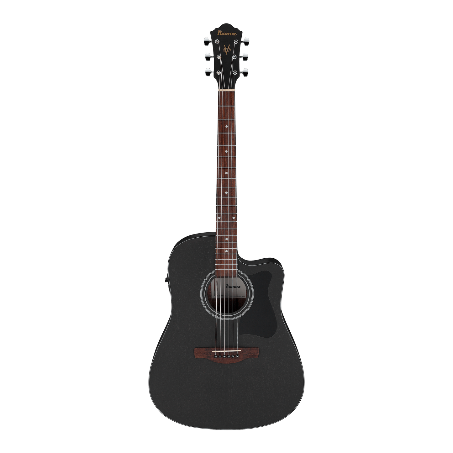 Black Ibanez V44CE-WK acoustic guitar on a white background