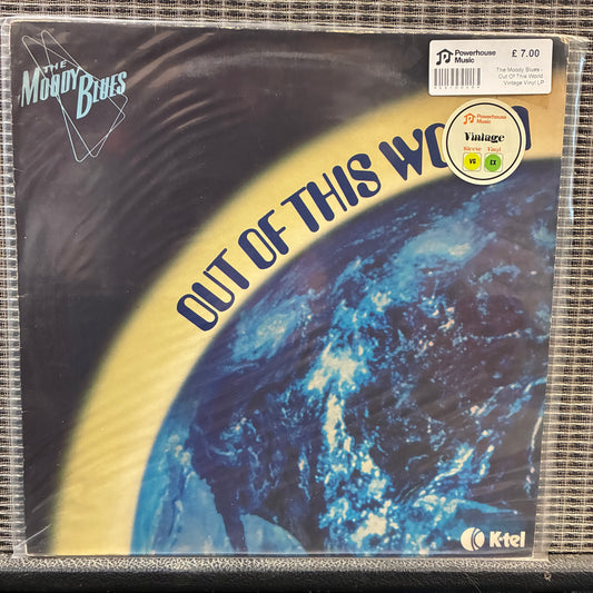 The Moody Blues - Out Of This World Vinyl record cover for 'Out of This World' by The Moody Blues with a space-themed design.