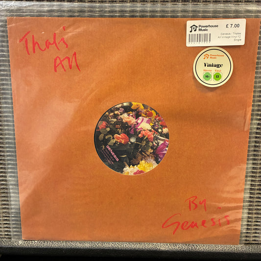 Genesis - That's All Vintage Vinyl record with a brown cover featuring a floral design and text, on a black background.