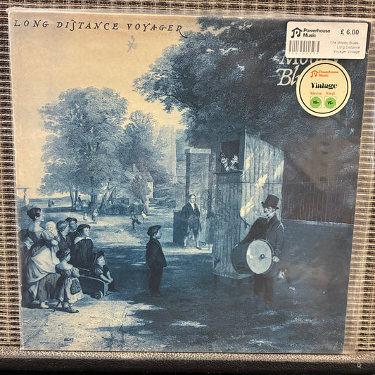 The Moody Blues - Long Distance Voyager Vinyl record cover with vintage scene and 'Long Distance Voyager' text