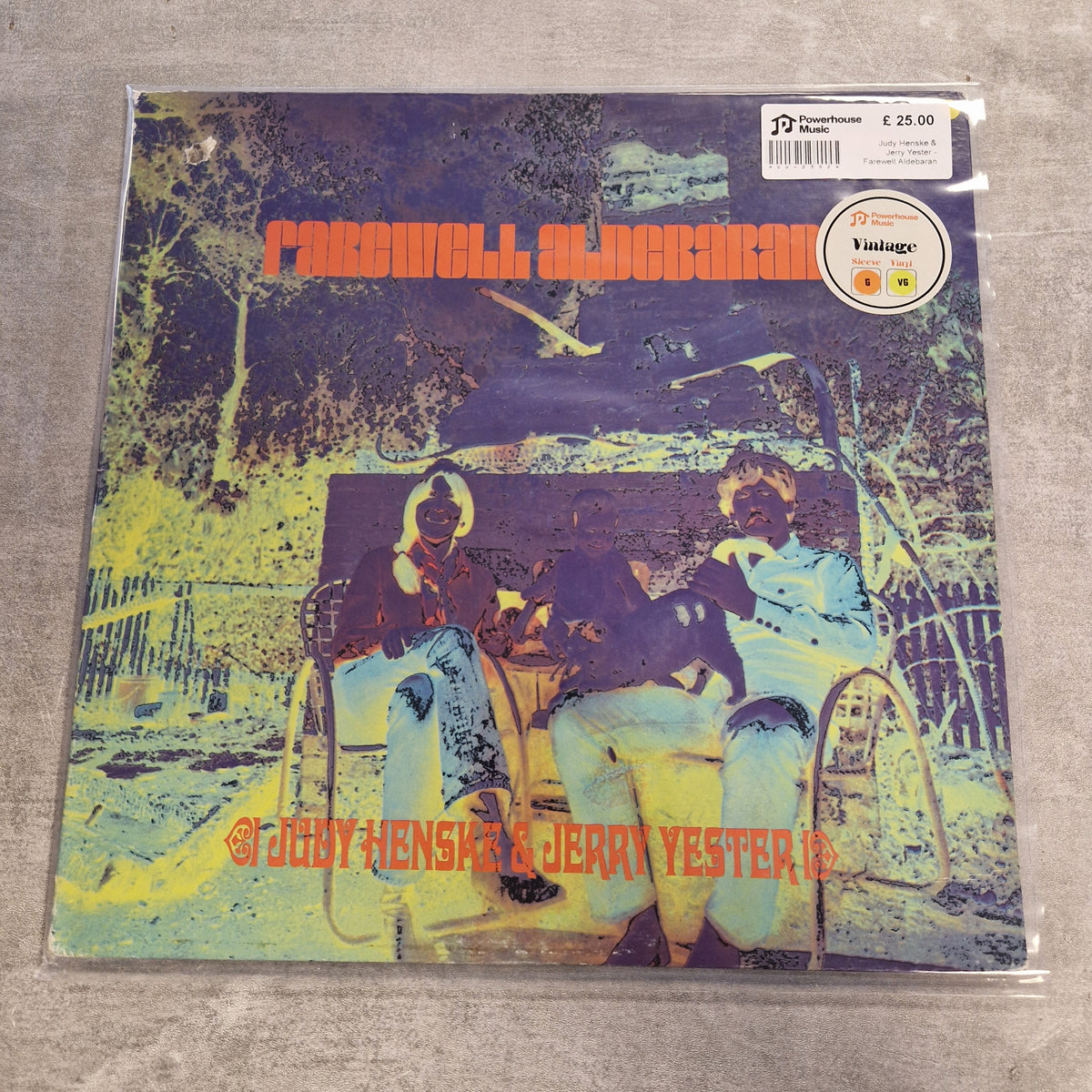Judy Henske & Jerry Yester - Farewell Aldebaran Vintage Vinyl LP A vinyl record album for 'Fardwell Blackman' by 'Judy Hensher & Jerry Yester' in its original shrink wrap, displayed on a gray textured surface. The cover art features a vibrant, grainy multicolor scene with the title in orange text.