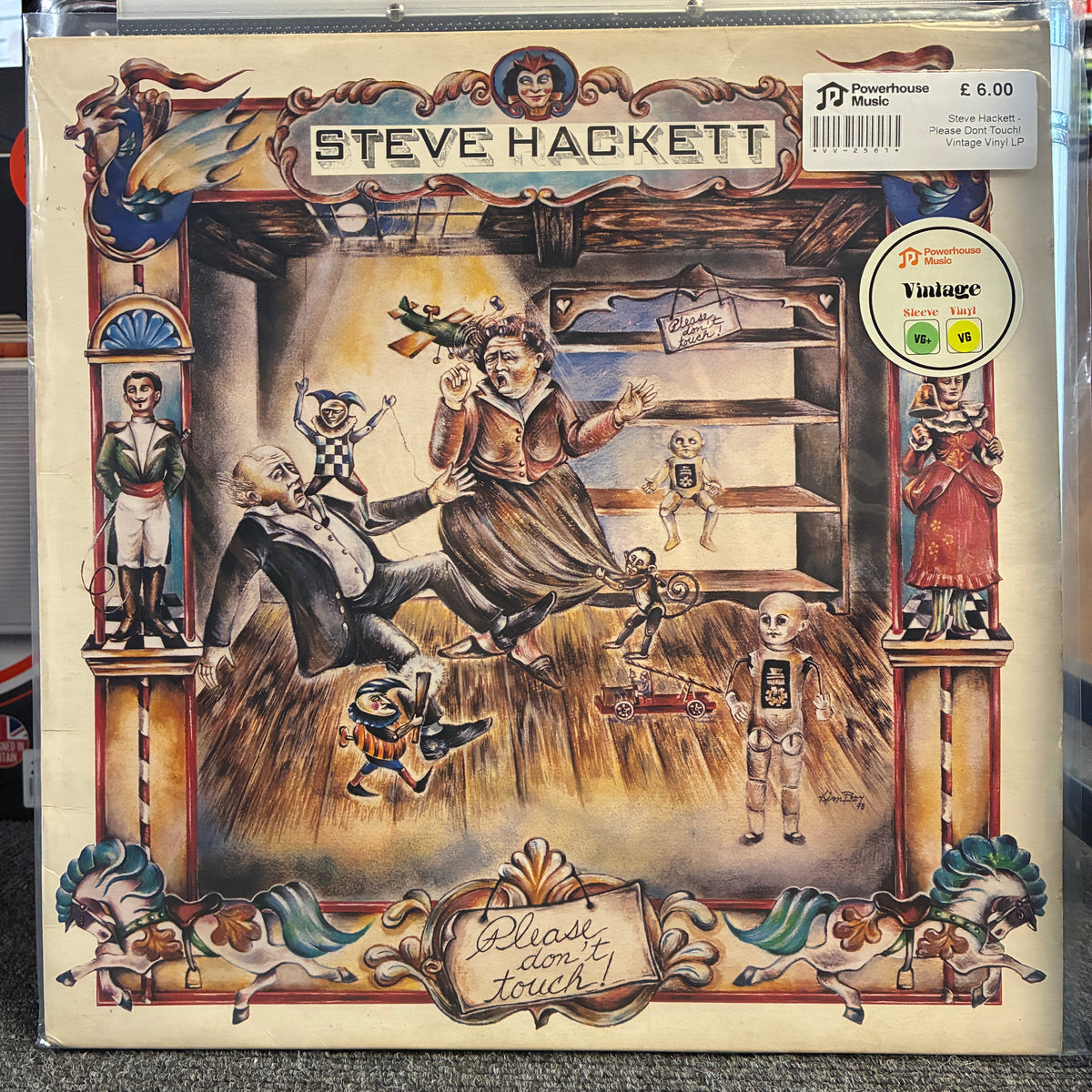 Steve Hackett - Please Don't Touch! Vintage Vinyl LP Steve Hackett 'Plasma Don't Touch!' vinyl record album cover, sealed in a clear plastic sleeve with a price sticker and a 1994 Vinylage award sticker visible on the front.
