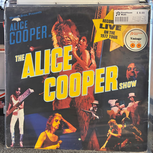 Alice Cooper - The Alice Cooper Show Vintage Vinyl LP The album cover for Alice Cooper's 'The Alice Cooper Show' on a clear plastic sleeve, with a visible Price Tag sticker in the top right corner.