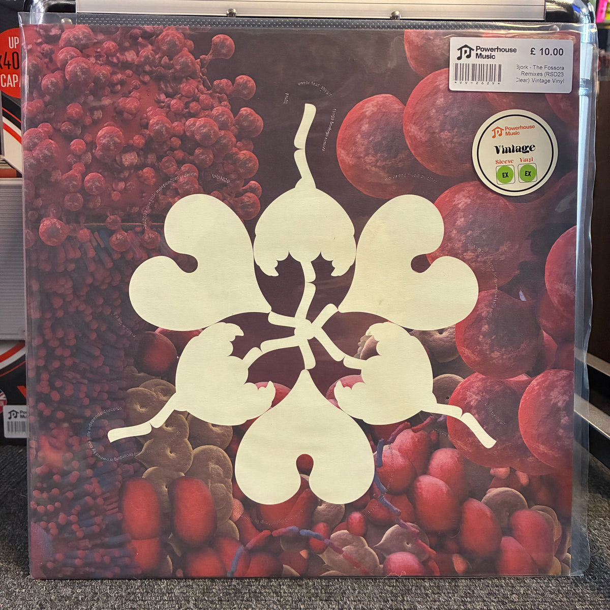 Bjork - The Fossora Remixes (RSD23 Clear) Vintage Vinyl 12" Single A vinyl record sleeve for the band Painhouse's 'Hands' album, featuring a cream-colored floral silhouette over a background of red and purple grapes. A 'Ymage' vinyl sticker is visible in the top right corner.