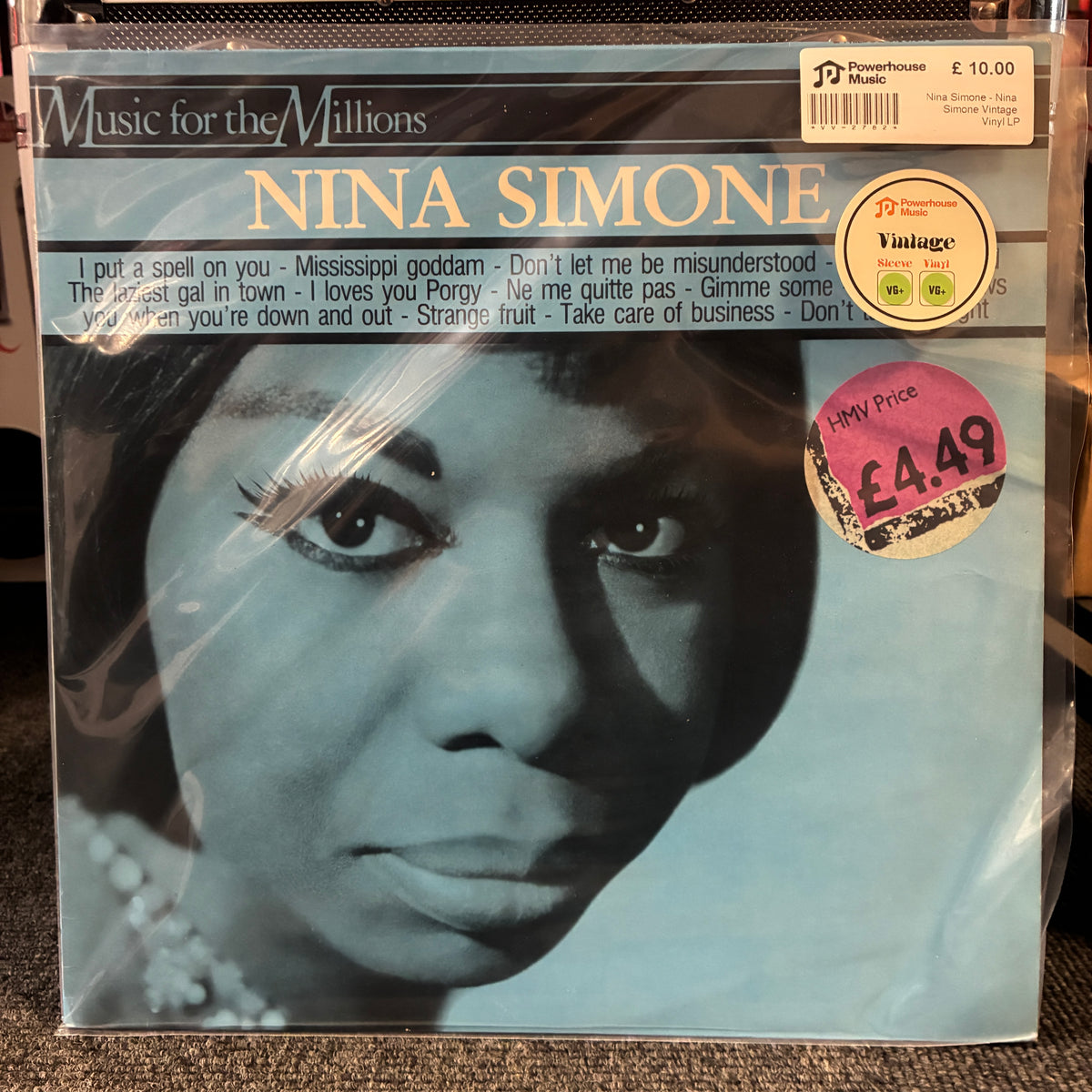 Nina Simone - Nina Simone Vintage Vinyl LP Nina Simone 'Music for the Millions' vinyl record album in its original shrink wrap, featuring a black and white portrait on the cover with a blue-green tint. Includes a 'Vintage' sticker and a 'JP Downhouse Music' price sticker.