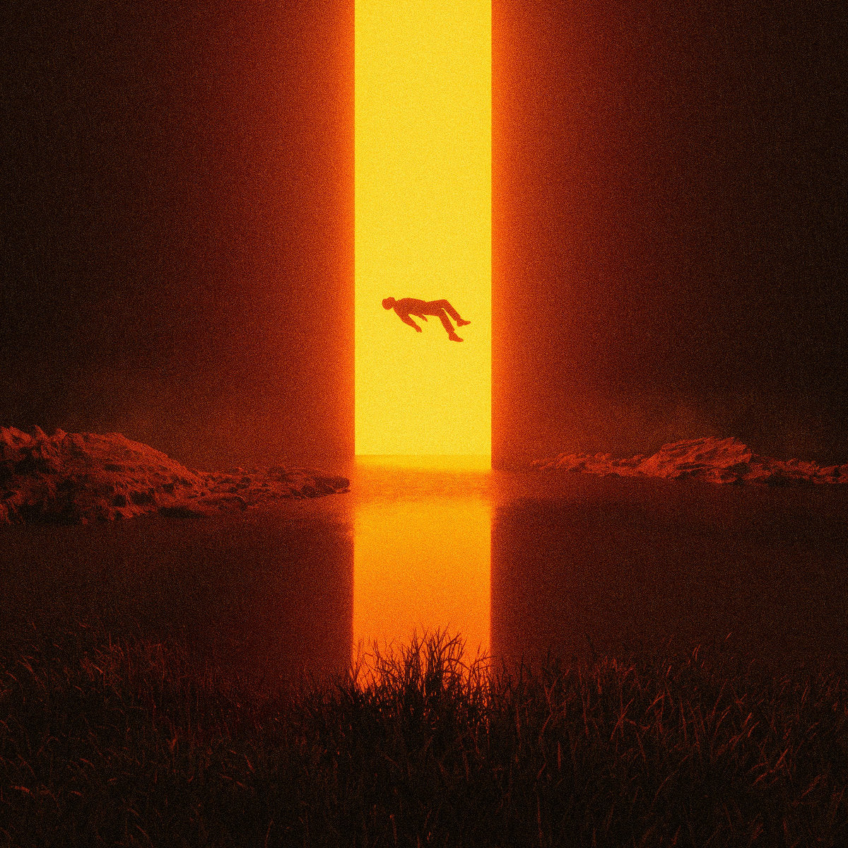 Gaerea Person falling into a bright yellow light from a dark tunnel