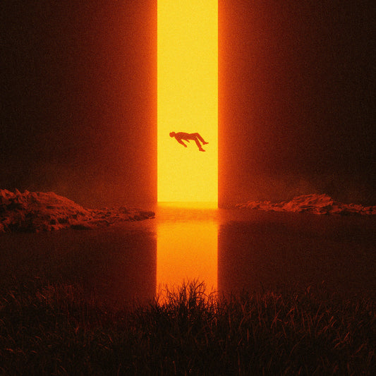 Gaerea Person falling into a bright yellow light from a dark tunnel