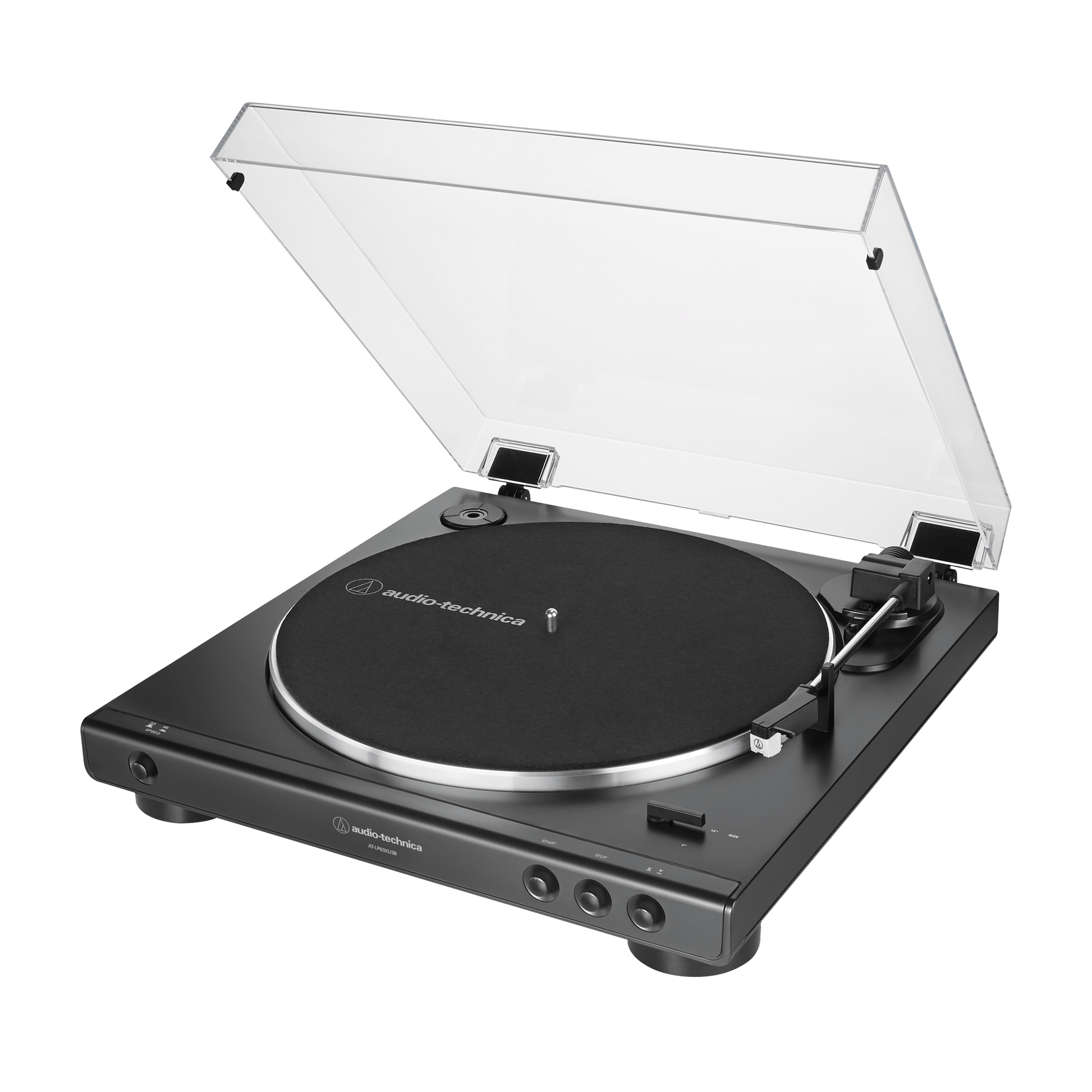 Audio-Technica AT-LP60XUSB Audio-Technica turntable with open lid on a white background