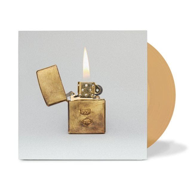 Mumford & Sons Brass zippo lighter with flame on a white background