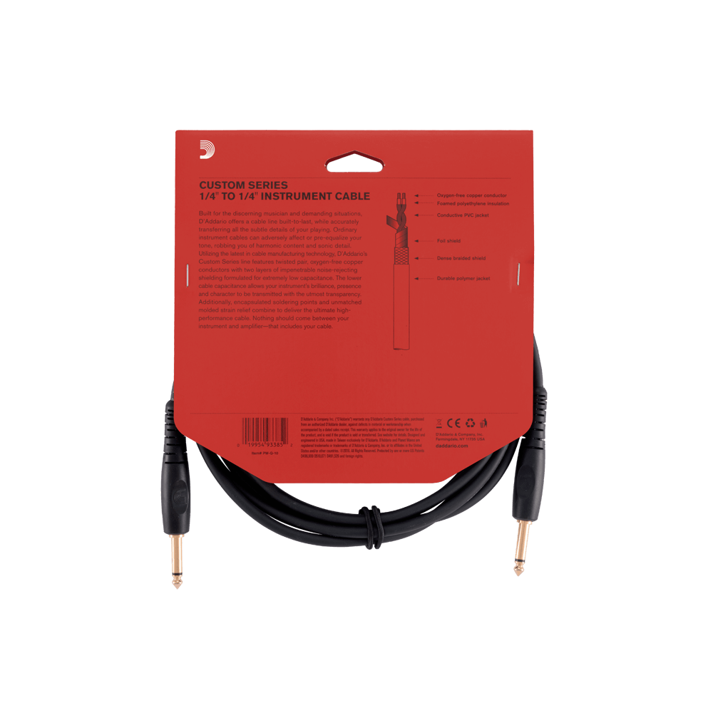 D'Addario Custom Series Instrument Cable - 10 feet