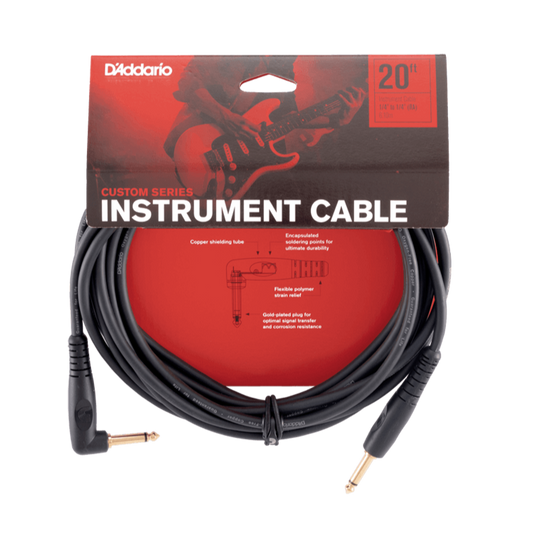 D'Addario Custom Series Instrument Cable Right Angle - 20 feet