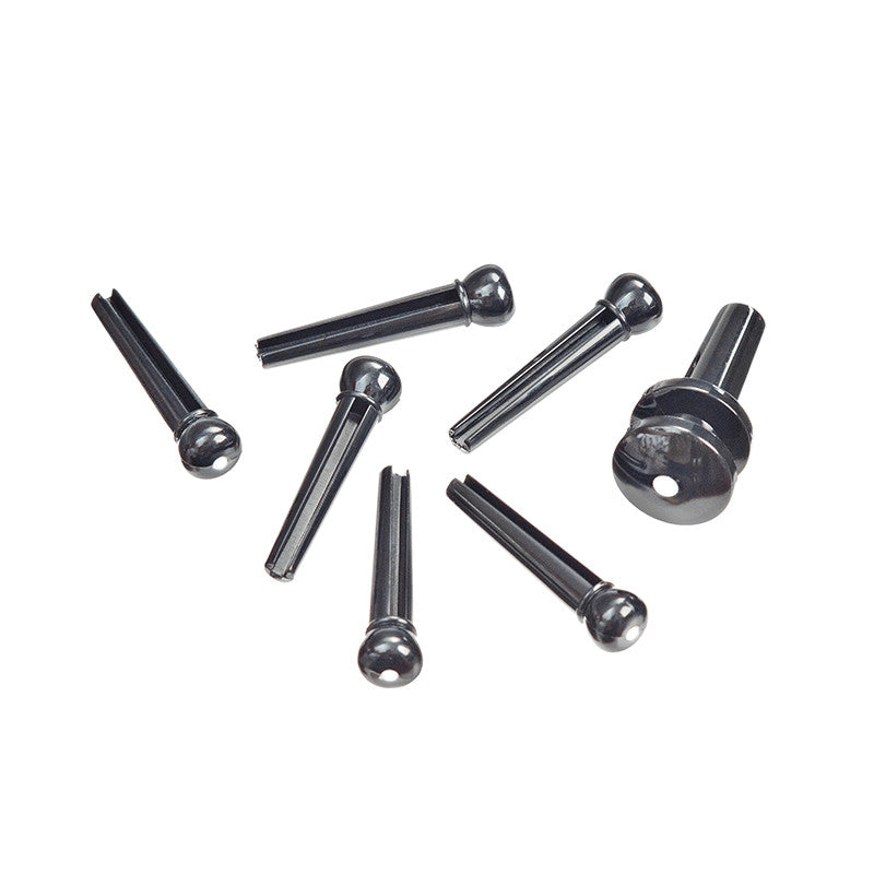 D'Addario Injected Molded Bridge Pins with End Pin Set of 7 - Ebony with Ivory Dot