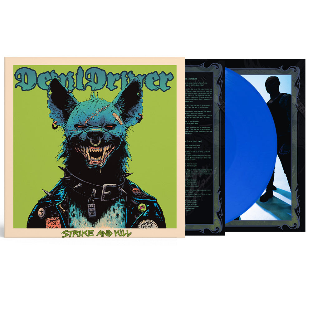 DevilDriver - Strike And Kill Vinyl record with cover featuring a wolf-like creature and text 'DevilDriver' on a green background.