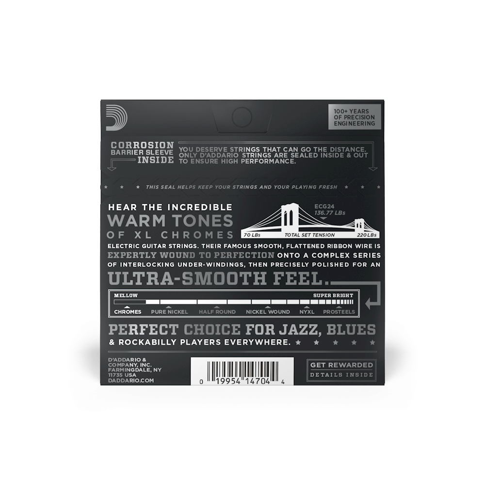 D'Addario ECG24 Chromes Flat Wound Electric Guitar Strings - Jazz Light 11-50