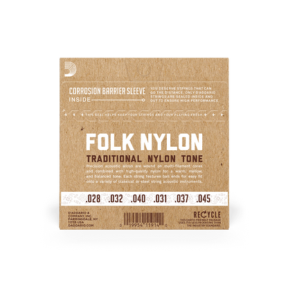 D'Addario EJ32C Folk Nylon Ball End Guitar Strings - Silver Wound/Clear Nylon Trebles