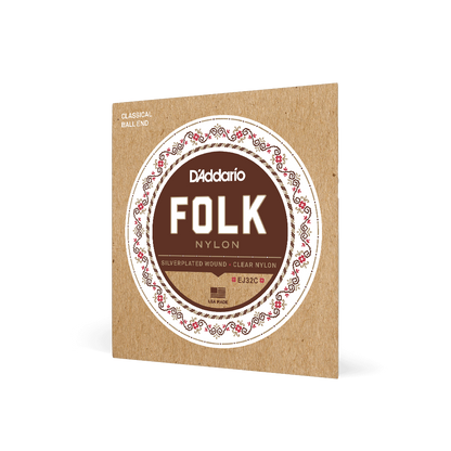 D'Addario EJ32C Folk Nylon Ball End Guitar Strings - Silver Wound/Clear Nylon Trebles