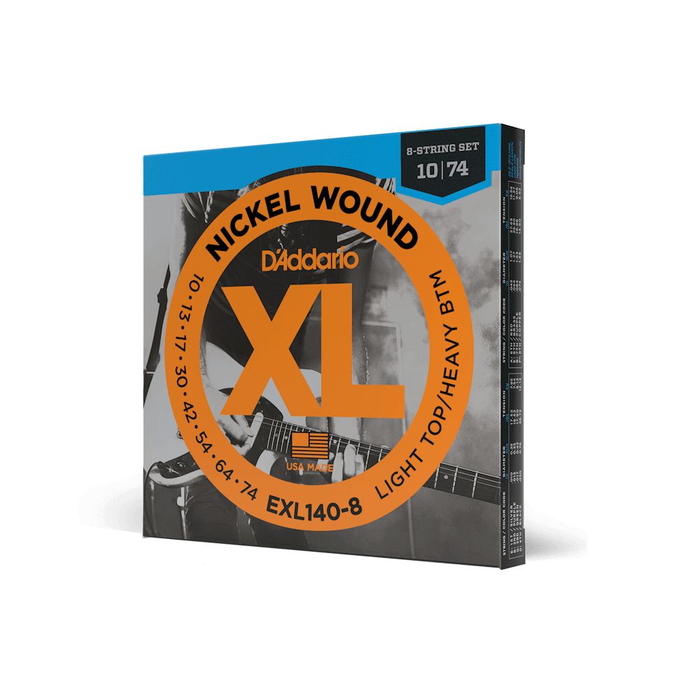 D'Addario EXL140-8 8-String Nickel Wound Electric Guitar Strings - Light Top/Heavy Bottom 10-74