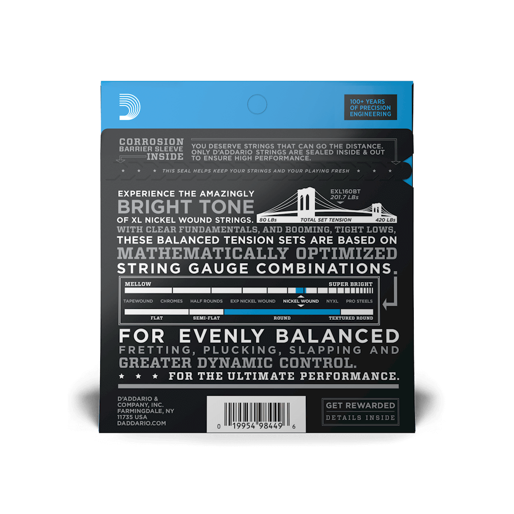 D'Addario EXL160BT Nickel Wound Bass Guitar Strings - Balanced Tension Medium 50-120 Long Scale