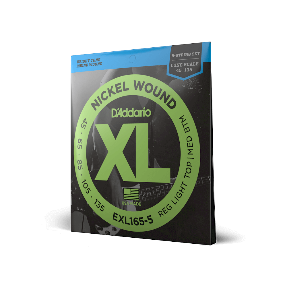 D'Addario EXL165-5 5-String Nickel Wound Bass Guitar Strings - Custom Light 45-135 Long Scale