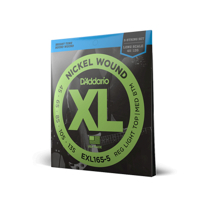 D'Addario EXL165-5 5-String Nickel Wound Bass Guitar Strings - Custom Light 45-135 Long Scale