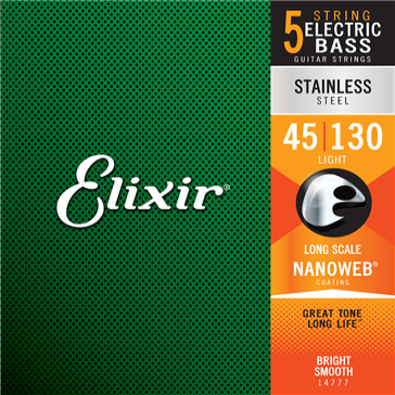 Elixir Nanoweb Stainless Steel 5-String Bass Strings 45-130