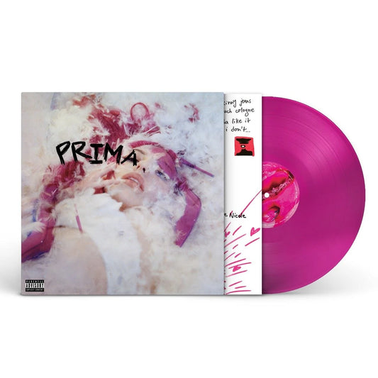 ADELA - PRIMA (Alternative Artwork Berry Red) Vinyl A vinyl record album shown with its sleeve and the record partially pulled from the case. The sleeve features an abstract pink, white, and gray artwork with the word 'PRIMA' in black.