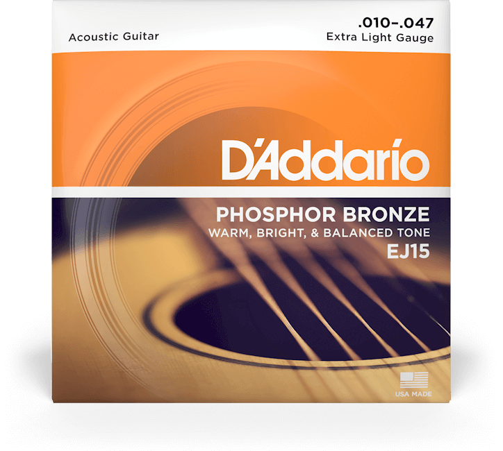 D'Addario EJ15 Phosphor Bronze Acoustic Guitar Strings - Extra Light 10-47