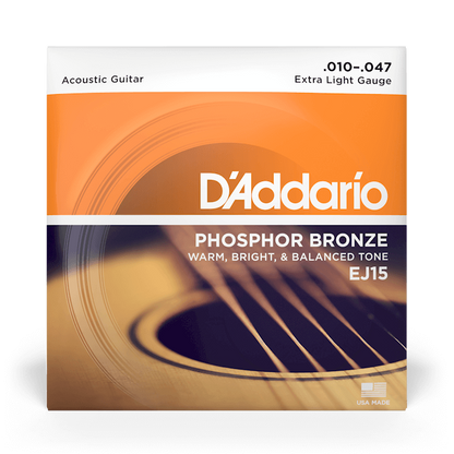 D'Addario EJ15 Phosphor Bronze Acoustic Guitar Strings - Extra Light 10-47