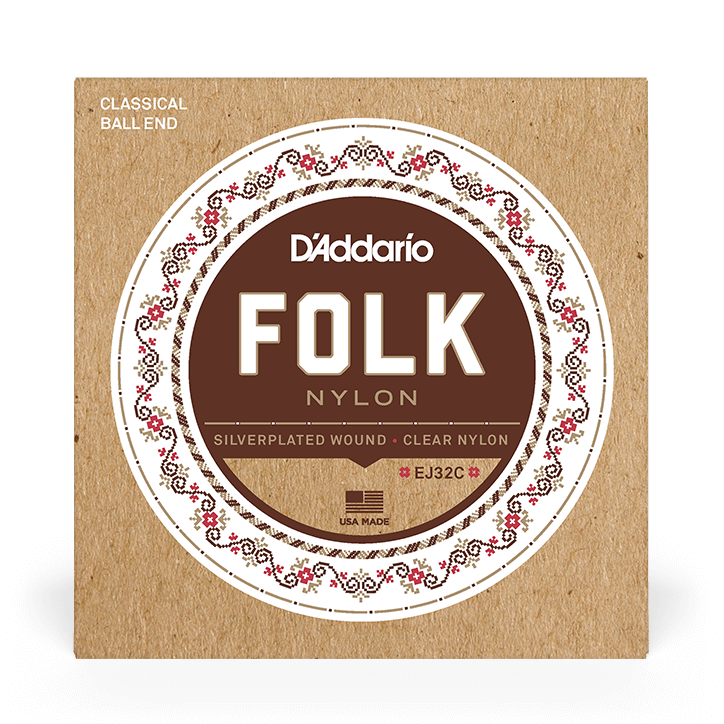 D'Addario EJ32C Folk Nylon Ball End Guitar Strings - Silver Wound/Clear Nylon Trebles