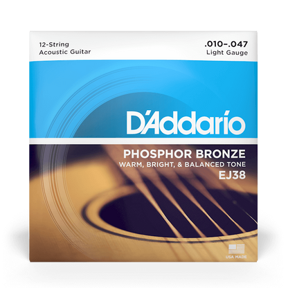 D'Addario EJ38 12-String Phosphor Bronze Acoustic Guitar Strings - Light 10-47
