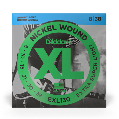 D'Addario EXL130 Nickel Wound Electric Guitar Strings - Extra-Super Light 08-38