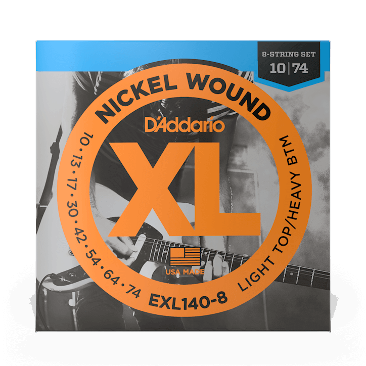 D'Addario EXL140-8 8-String Nickel Wound Electric Guitar Strings - Light Top/Heavy Bottom 10-74