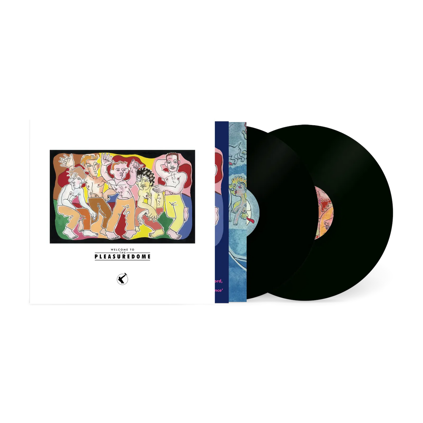 Frankie Goes To Hollywood - Welcome To The Pleasuredome Vinyl record with colorful cover and black disc on a white background