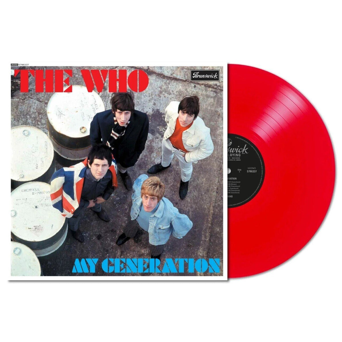 The Who - My Generation (60th Anniversary Edition Red) Vinyl NAD26 The Who - My Generation vinyl record album with a red translucent record partially visible behind the album cover, photographed on a white background.