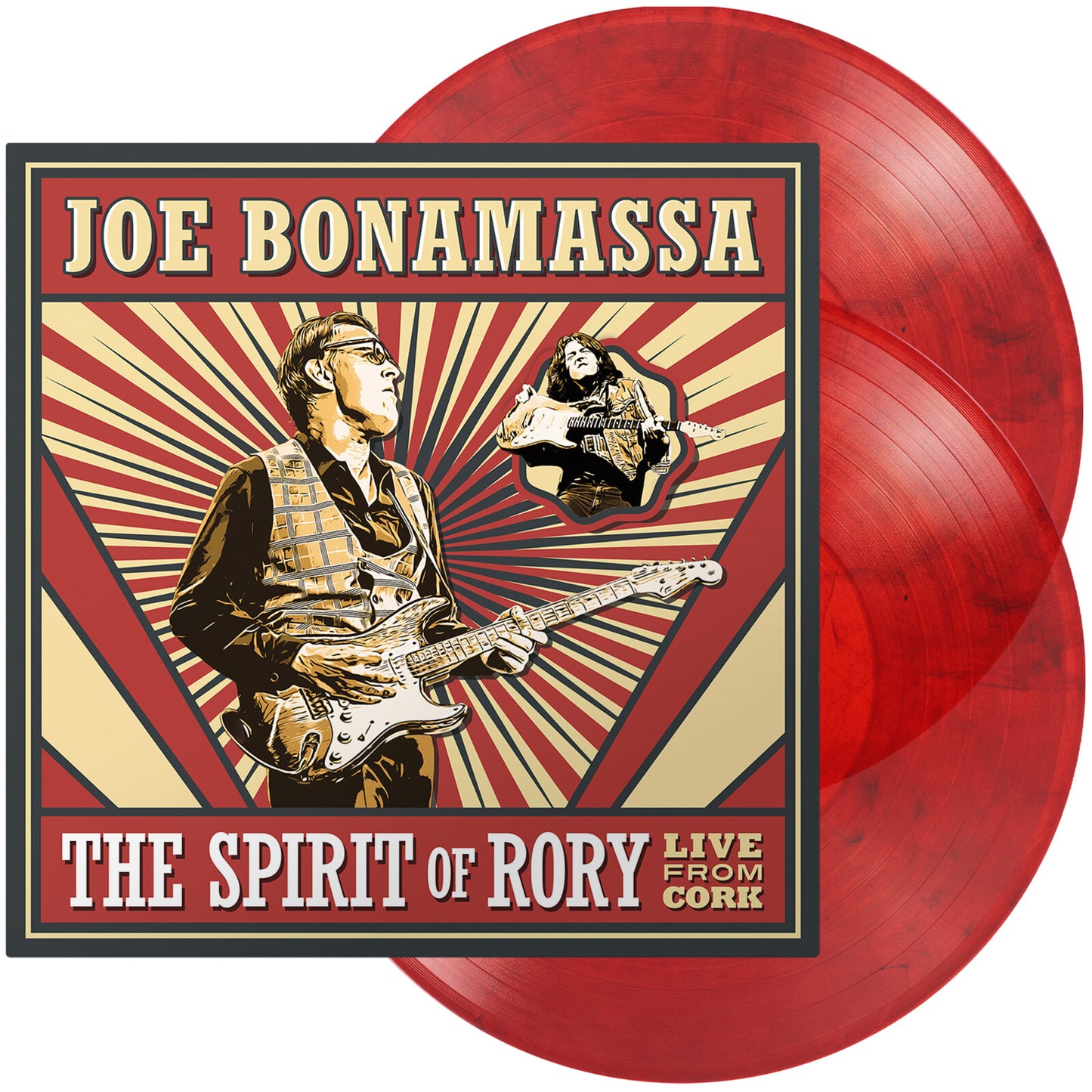 Joe Bonamassa - The Spirit Of Rory Red vinyl record with Joe Bonamassa cover featuring a guitar player and text.