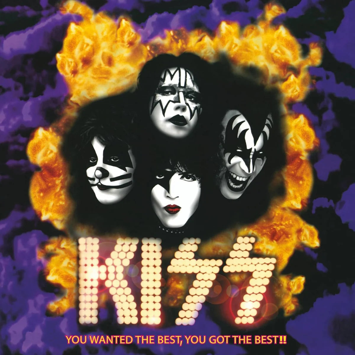Kiss - You Wanted The Best (30th Anniversary) Vinyl Kiss band album cover artwork featuring the four band members in classic makeup faces surrounded by flames, with the large KISS logo and the text 'YOU WANTED THE BEST, YOU GOT THE BEST!!' at the bottom.