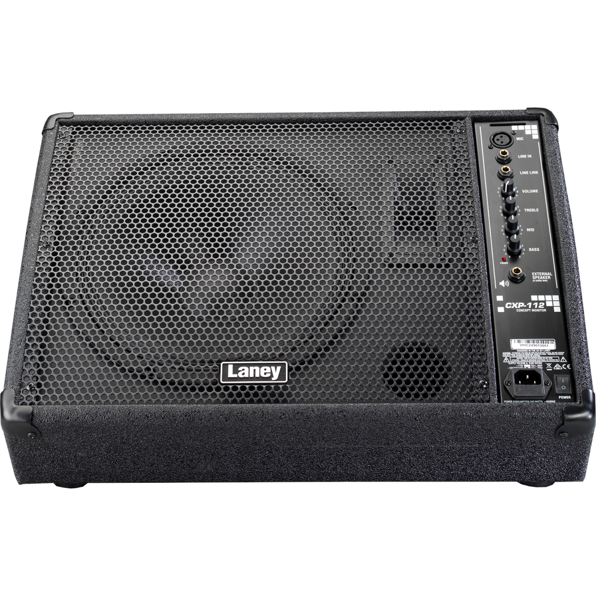 Laney CXP-112 Black Laney speaker cabinet on a white background