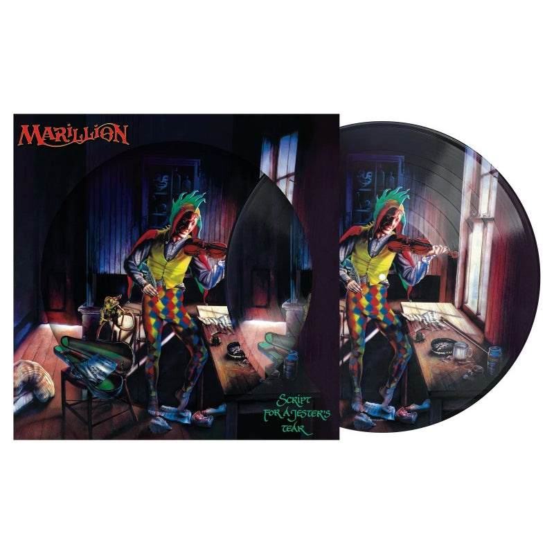 Marillion - Script For A Jester's Tear Vinyl record with cover featuring an artist playing violin in a room, Marillion logo visible.