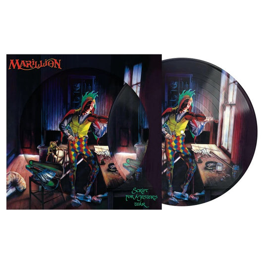 Marillion - Script For A Jester's Tear Vinyl record with cover featuring an artist playing violin in a room, Marillion logo visible.