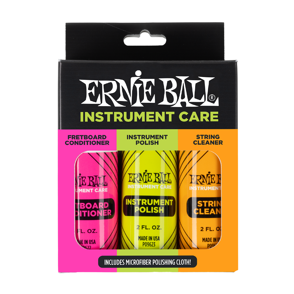 Ernie Ball Instrument Care 3-Pack Pack w/ Microfiber Cloth Front