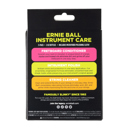 Ernie Ball Instrument Care 3-Pack Pack w/ Microfiber Cloth Back
