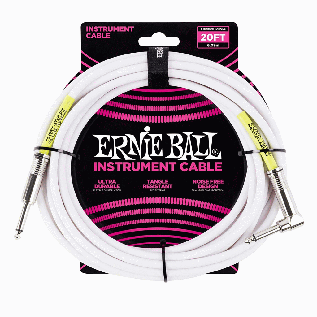 Ernie Ball 20ft Instrument Cable Angled - White