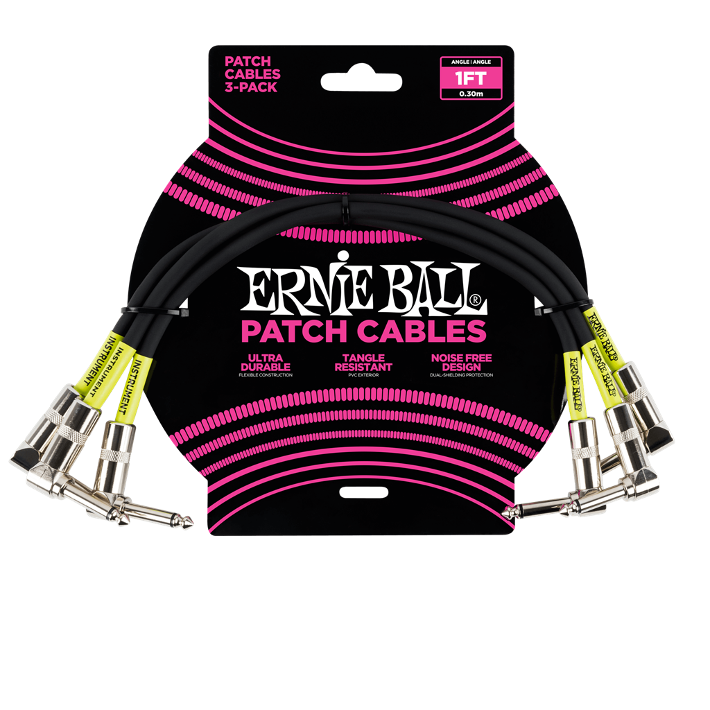 Ernie Ball 1ft Patch Cable - Black (3 Pack)