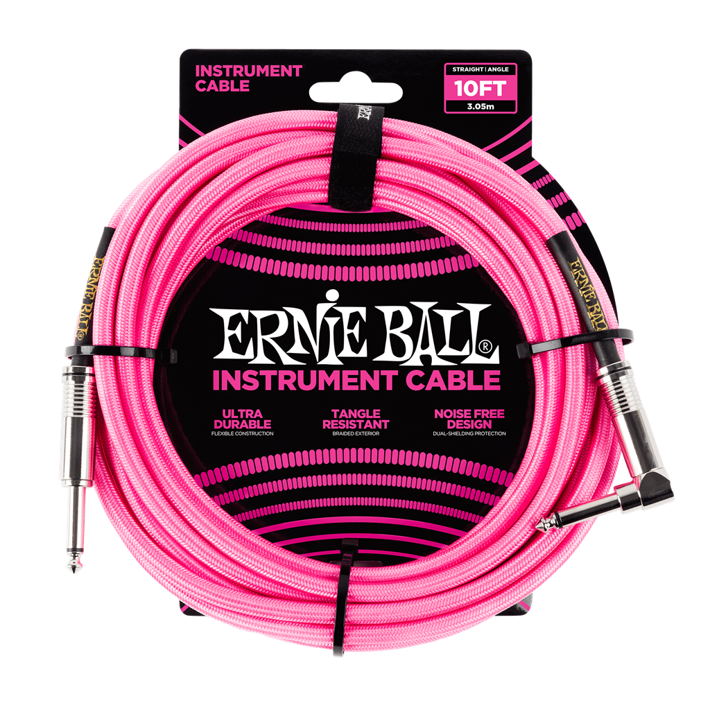 Ernie Ball 10ft Braided Instrument Cable Angled - Pink