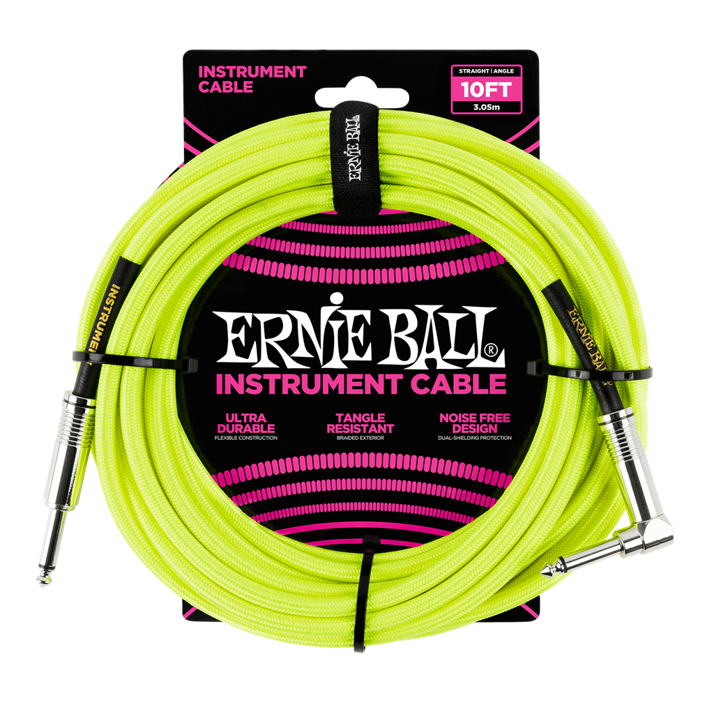 Ernie Ball 10ft Braided Instrument Cable Angled - Yellow