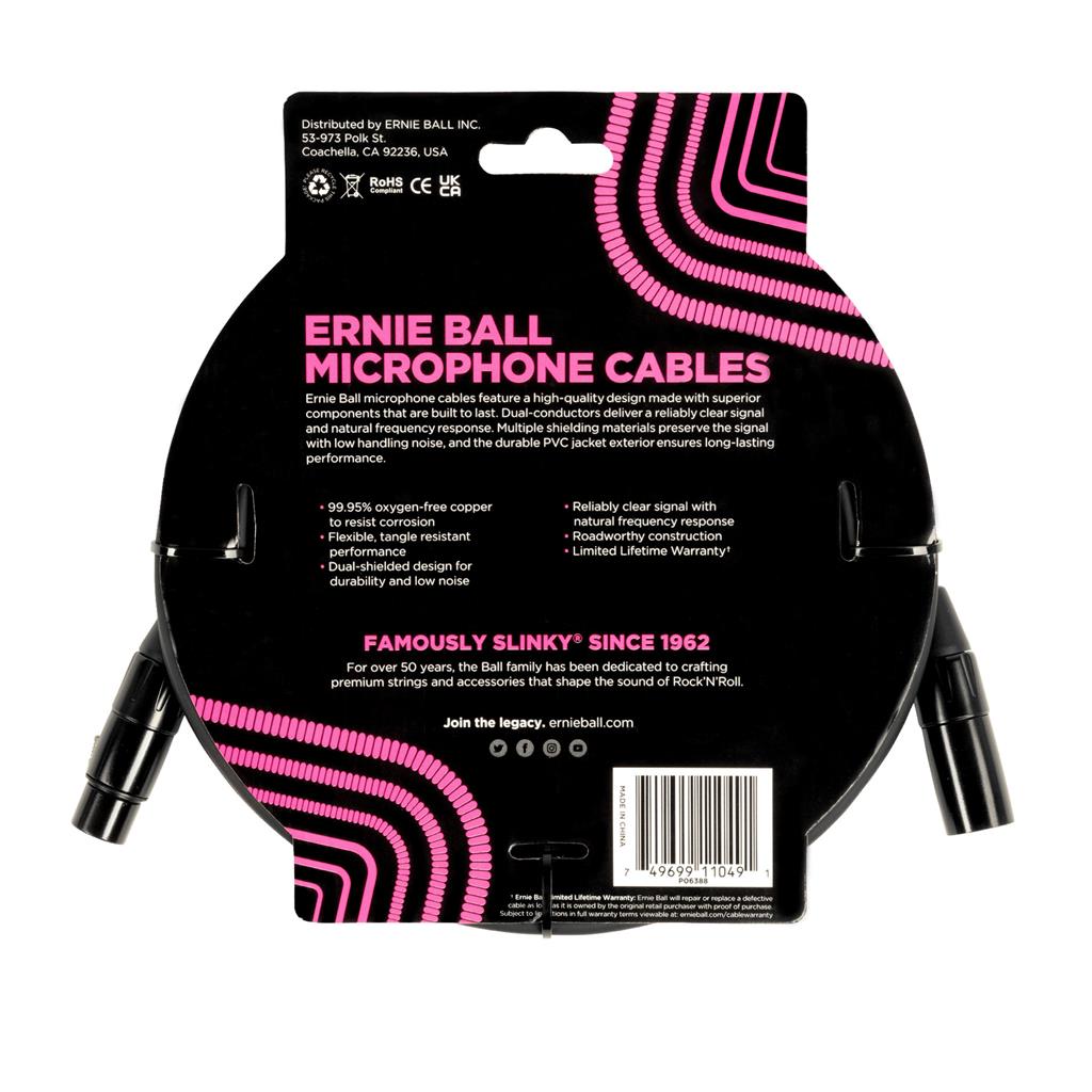 Ernie Ball 20ft XLR Microphone Cable - Black