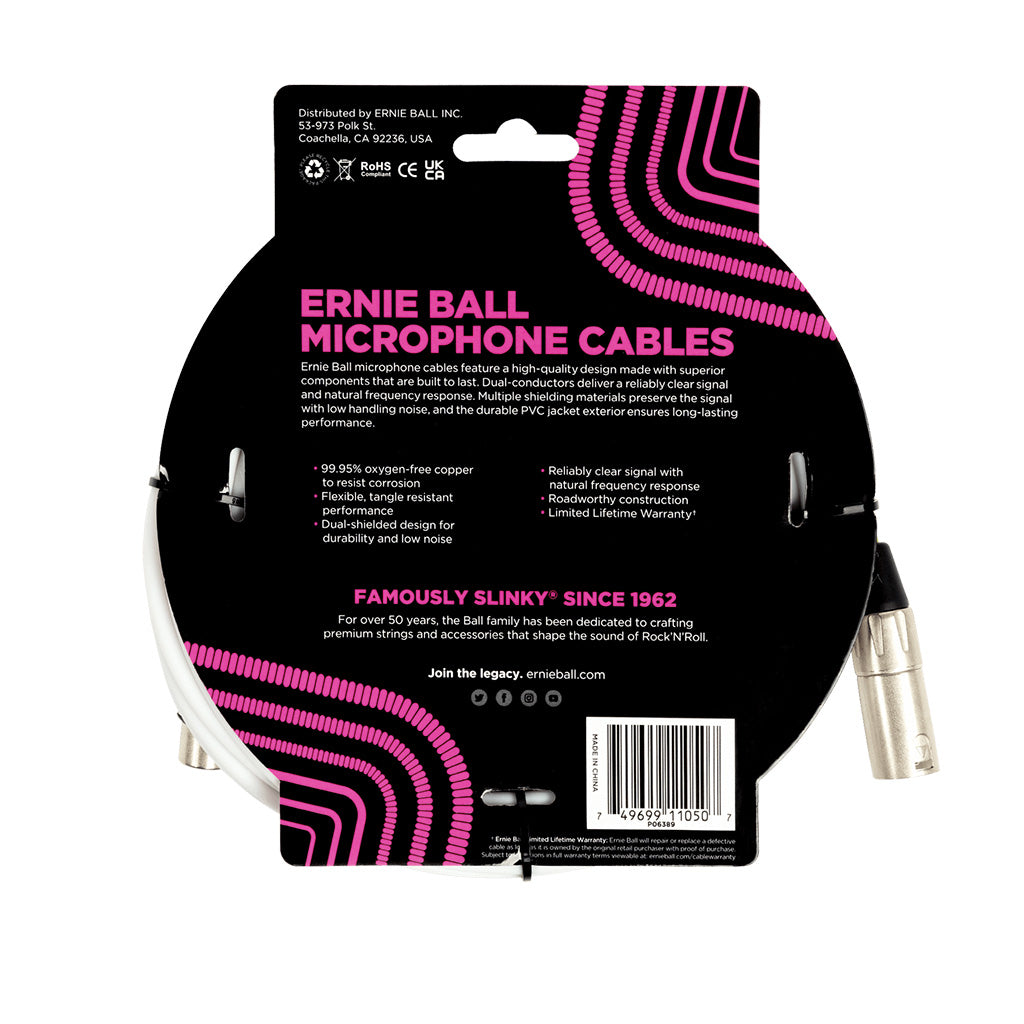 Ernie Ball 20ft XLR Microphone Cable - White